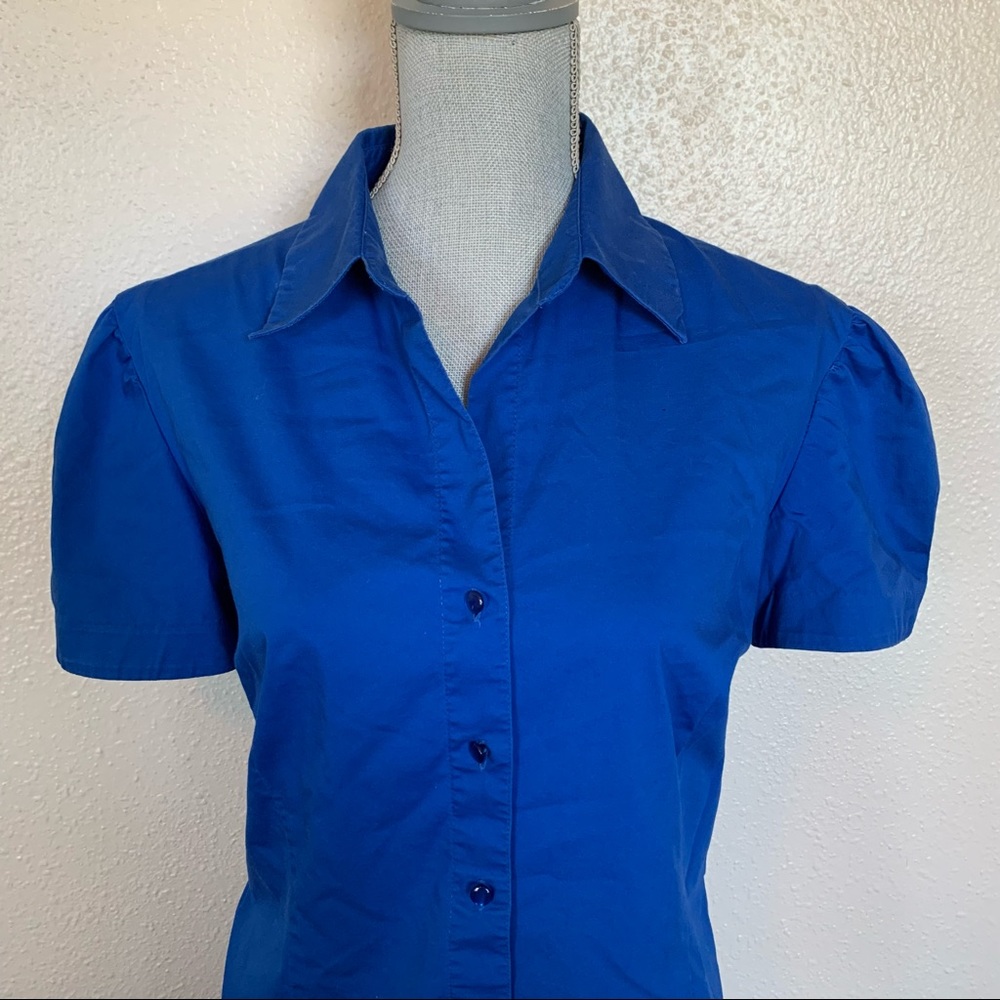 George Royal Blue Button Up Shirt Blouse Top Cat Eye XL 16-18